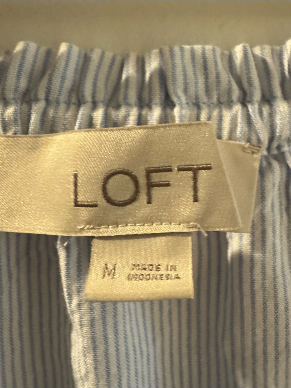 LOFT Light Blue Striped Off-Shoulder Blouse Womens M coastal top peasant cottage - Picture 3 of 5